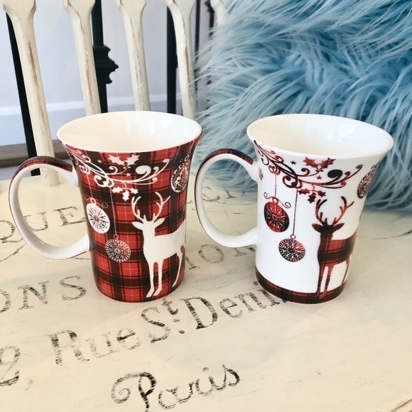 McIntosh, Fine Bone China, Coffee Mugs, Holiday Reindeer, Set of 2, Never Used - Picture 4 of 16